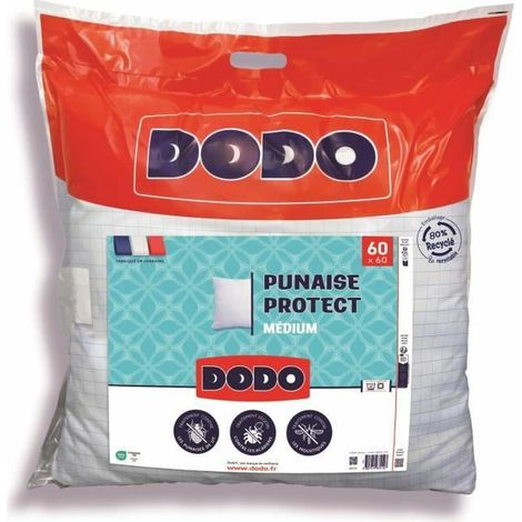 Oreiller médium DODO 60x60 cm - Protection anti punaise, anti acarien - 550 gr - Blanc - Fabriqué en France (1/2)