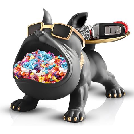 Plateau JeiibrZui Bouledogue français - 28 x 18,5 x 17 cm - 1 pièce - Décoration porte-clés - Noir (1/5)