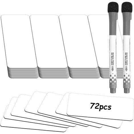 72 etichette magnetiche scrivibili 80 x 30 mm, cancellabili, per frigorifero. Include 2 pennarelli. Strisce magnetiche scrivibili per lavagne e frigoriferi. (1/5)