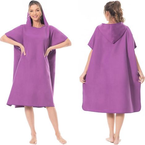 Changing Robe Microfiber Towel Surf Poncho with Hood for Beach Surfing Swimming Diving, Quick Dry & Lightweight, Suitable for Men Women Adults (Purple) (1/5)