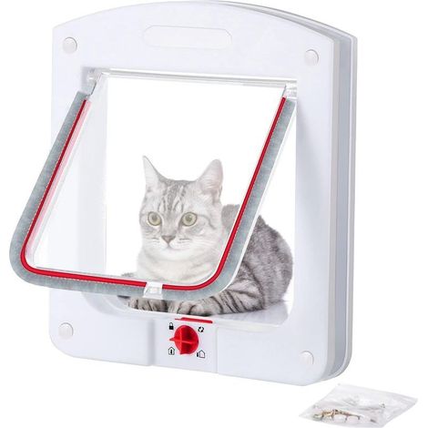 24x20x3,Chatière Magnétique à 4 Voies pour Chat Porte de Passage Sécurisée pour Animaux de Compagnie avec Puce (1/5)