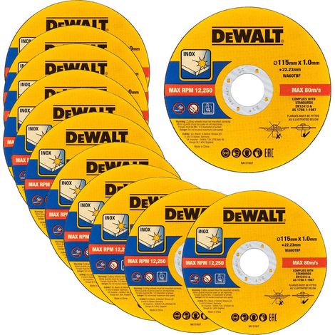 Dewalt 115mm 4.5"" 1mm Thin INOX Metal Cutting Disc 22mm Bore Flat Disc X 12 (1/2)