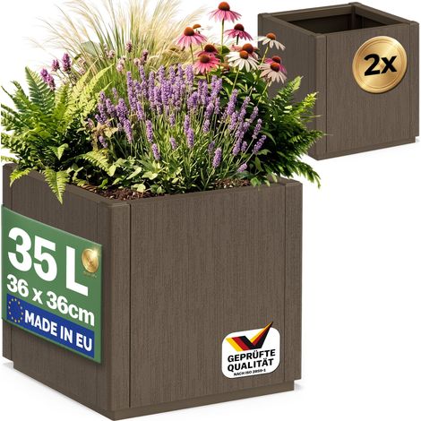 CASARIA® Fioriera Ethica 80x36x36cm 35L o 80L Vaso fioriere per piante resistente alle intemperie base drenante vasi in plastica riciclata resistente ai raggi UV 2x Braun 35 L (de)