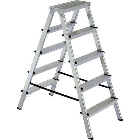 BRB Alu-Doppelleiter, Tragkraft 150 kg, zusammenklappbar (Silber, 5)