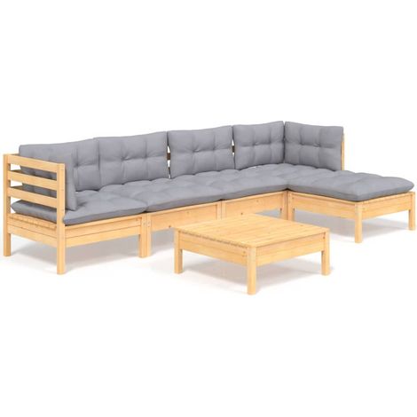 Maison Exclusive - Set Divani da Giardino 6 pz con Cuscini Grigi Massello di Pino (1/5)