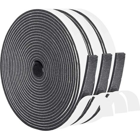 Joint Caoutchouc Adhésif 2 Rouleau 12 mm (l) x 6 mm (H) x 8 m (L) Bande de Joint Auto-adhésives en Néoprène Chambranle Fenêtre Automobile Preuve de Collision Ruban Adhésif Noir (chacun 4m)-Fei Yu (1/5)
