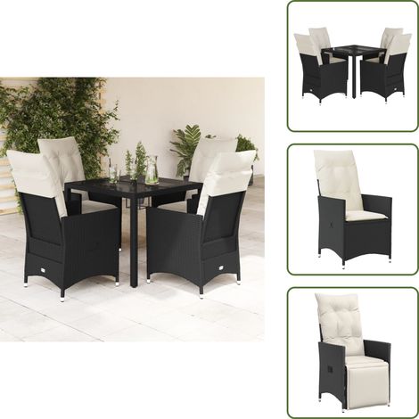 Cojines para sillas - vidaXL Set de muebles jardín 5 pzas con cojines ratán sintético negro - Ratán sintético