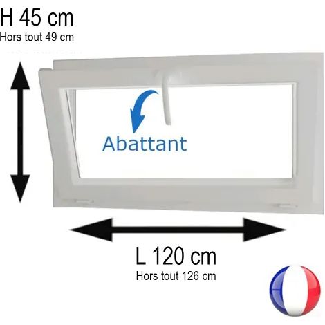 Gefradis – Fenêtre PVC abattant 1 vantail blanc H 45 x L 120 cm – Ouverture basculante avec compas – Isolation 5 chambres – Vitrage faible émissivité