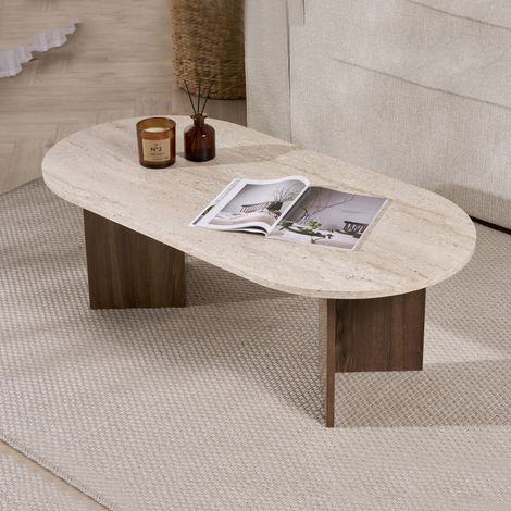 Wohnzimmertisch Elain, Oval, Holzwerkstoffplatte, Farbe Beige, 119x60x40h cm Nussbraun (1/5)