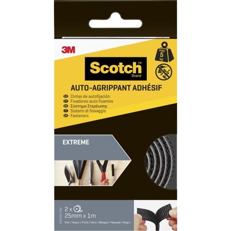Cinta de autofijación extreme rollo, negra, 25mmx1m, 2 uds, máx 5 kg