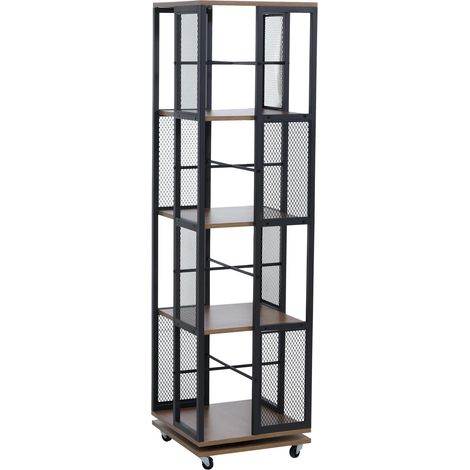 [JAMAIS UTILISÉ] Étagère à livres HHG-633, étagère sur pied, étagère pivotante, roulettes pivotantes, métal industriel mélaminé MVG 147x40x40cm, marron (1/5)