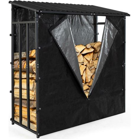 Terre Jardin – Abri à bûches métal 185 x 190 cm – Capacité 3 stères – Housse de protection incluse – Pour bois dur et teck
