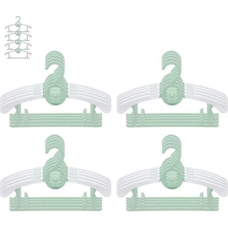 Set20 cintres empilables enfants, crochet ourson, antidérapants, pour vêtements enfants, peu encombrants, 28-37 cm - Vert,vert/Blanc (1/5)