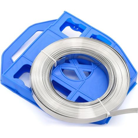 Feuillard Acier - 12 0.5 mm x 50 m - Dévidoir Bleu, Chapes en Inox Feuillard, Kit de Cerclage en Acier Manuel Pour Charges (1/5)