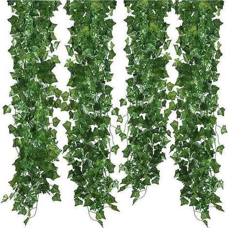 Lierre Artificiel - MTEVOTX - 12 Pcs - 2m - Feuilles Lierre Artificielle Guirlande Vert Décoration (1/4)