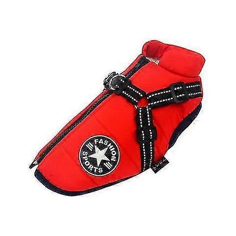 Große Hundejacke mit Geschirr, warme Winterkleidung für Hunde, wasserdicht-XXL-Red