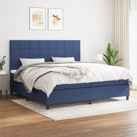 Sommier à lattes de lit avec matelas Bleu 200x200 cm Tissu (1/5)