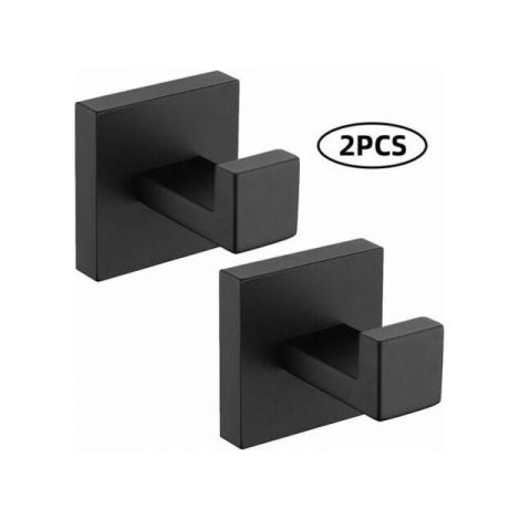 2 x Crochet à serviettes noir mat, crochet à linge en acier inoxydable 304, porte-serviettes, crochets muraux de style industriel moderne pour la salle de bains