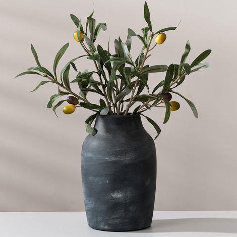 Vase à fleurs en céramique de 18 cm en terre cuite bohème pour décoration d'intérieur, salon, table, étagère, décoration de cheminée, maison de ferme, noir (1/5)