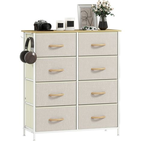 Beige Stoffkommode mit 8 Schubladen, Stahlgestell, 4 Seitentaschen und 2 Haken (1/5)
