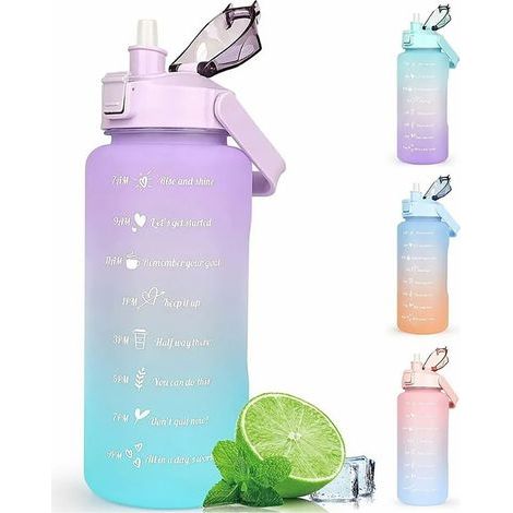 Große 2,2-Liter-Sportwasserflasche, auslaufsicher, aus PP, tragbar, für den Gebrauch zu Hause und im Freien, blau und orange. (1/5)