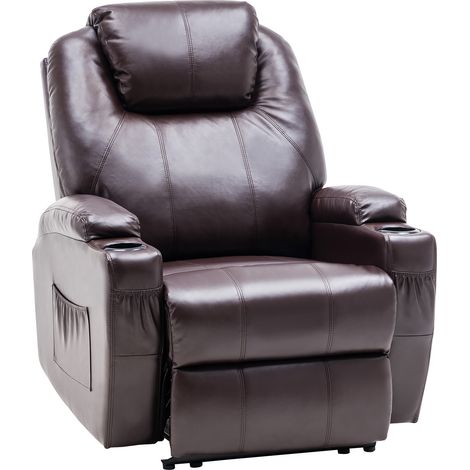 M MCombo Elektrisch Relaxsessel Massagesessel Fernsehsessel Liegefunktion Vibration Heizung 7061 neues Modell (Braun-Kunstleder)