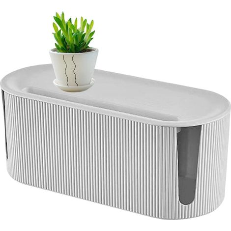 Boîte de gestion des câbles en ABS avec ventilation et couvercle coulissant, idéale pour bureau ou meuble TV. Dimensions : 31 x 13,5 x 12,5 cm. Couleur : Blanc. (1/5)