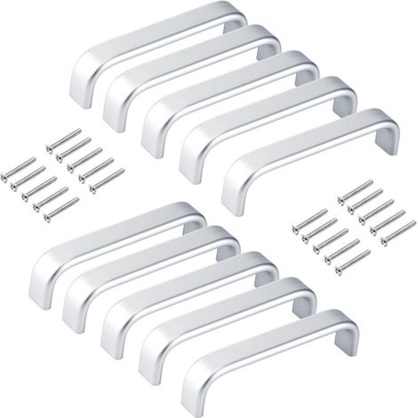 YMYNY Poignée arquée, poignée de meuble, poignée d'armoire en aluminium, entraxe de 96 mm, pour armoire de cuisine, tiroir, placard, penderie, poignée de porte, 10 pièces, argent mat