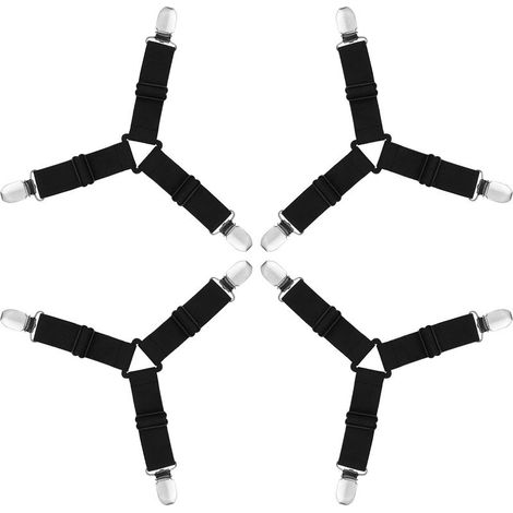 Sangles pour Draps de Lit, 4 Pièces Attache Drap Housse Triangle Attache Matelas élastique Tendeur de Draps Réglable Bretelles Sangle pour Matelas pour Draps, Matelas, Canapé,Noir (1/5)