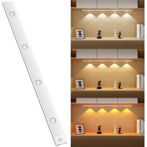 Lampe LED rechargeable de 60 cm avec détecteur de mouvement, éclairage intérieur sans fil, éclairage LED sous meuble de cuisine, 3 couleurs et luminosité réglable pour meubles, armoires, placards et e (1/5)