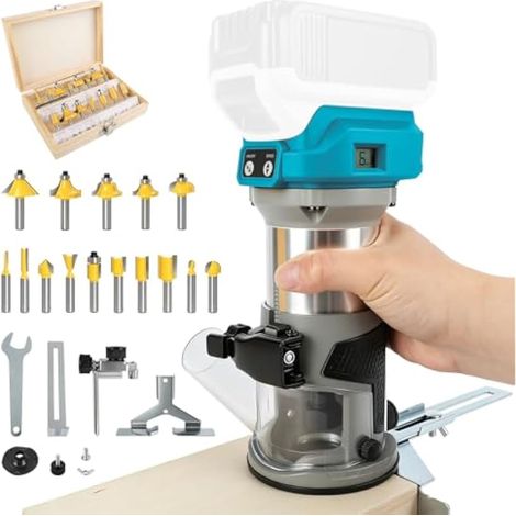 Défonceuse sans fil compacte pour Makita 18 V, 800 W, défonceuse sans balais avec 6 vitesses 30 000 tr/min avec 15 fraises de 1/4" (sans batterie) (1/5)