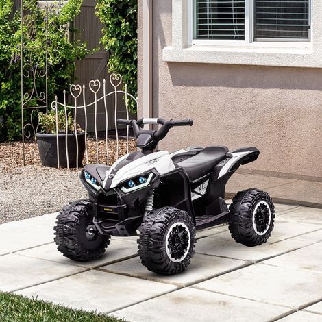 Quad eléctrico de 12 V para niños, velocidad máxima de 6 km/h, efectos de luz, asiento infantil (de 3 a 5 años), metal, PP, blanco y negro.