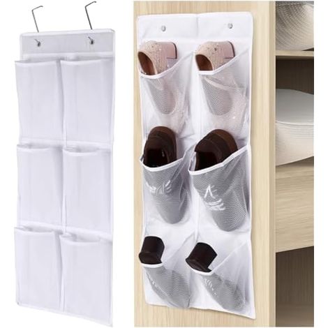Lot de 2 organiseurs de chaussures étroits à suspendre sur la porte/le mur, pour placard, salle de bain, camping-car, garde-manger, camping, blanc (1/5)