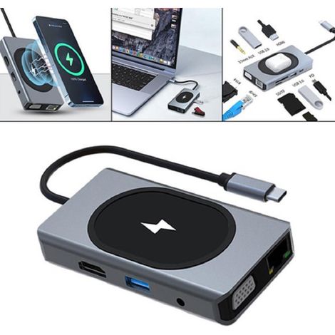 Trade Shop - Hub Docking Station Usb-c Con Ricarica Wireless Q-hu666 Adattatore Multifunzione - (1/5)