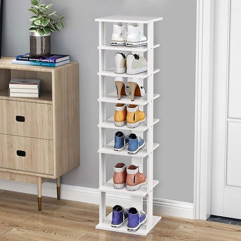 COSTWAY 7-Tier Shoe Rack, Freestanding Wooden Shoe Shelf Storage Stand, Corner Shoes Organiser Unit for Home Hallway Entryway Closet (27 x 26 x 110cm, White) (1/5)