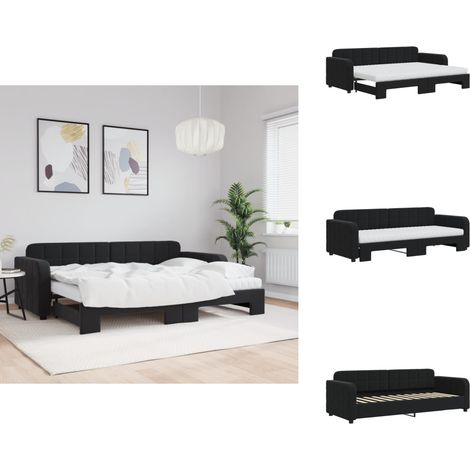 Lit de jour avec lit gigogne et matelas noir 80x200 cm velours - Canapé Lit - Lit Gigogne - Lit Convertible - Meuble Multifonction - Literie (1/5)