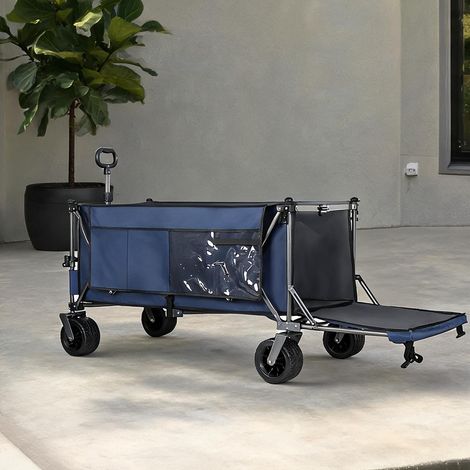 Chariot de jardin pliable en acier bleu 300L avec hayon rallongé (1/5)