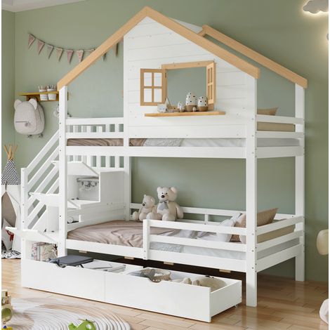 Cama litera infantil con almacenaje y ventana OKMYHOME (1/5)
