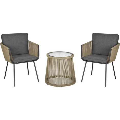 SET 2 POLTRONCINE CON TAVOLINO DA ESTERNO IN PE RATTAN CACHI E GRIGIO (1/5)