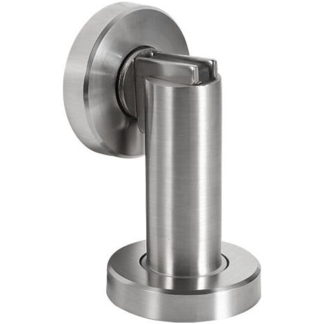 Butoir de porte magnétique MS010 en aspect acier inoxydable - Butée de porte avec matériel de fixation au sol et au mur - Bloc Porte aimanté - Ø 5cm, hauteur 8,4cm