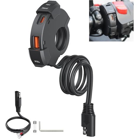 Chargeur de Moto USB C Prise 12V 48W QC3.0 et PD Type-C Degré d'étanchéité IP65 pour 12V-24V les Smartphones (1/5)