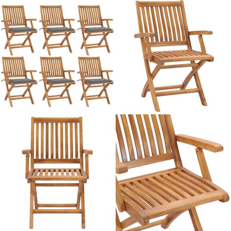 Chaises pliables de jardin avec coussins lot de 6 Bois de teck - Chaise pliable - Bois de teck (1/5)