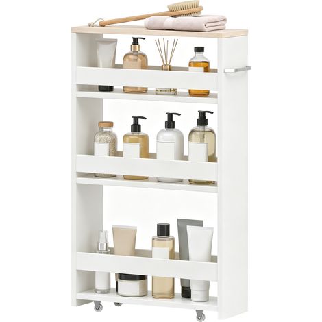 Chariot de rangement à 3 niveaux chariot de stockage étagère sur roulettes pour cuisine étroite salle de bain buanderie bureau avec poignée - 48 x 15 x 80 cm blanc (1/5)