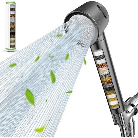 Cabezal filtro iónico gota sistema lavado presión manual 3 configuraciones rociado, cabezal manual eliminar cloro reducir picazón piel seca (1/5)