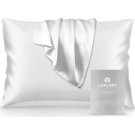 Taie d'Oreiller en Soie 50x75, 90% Soie 10% Coton - Douce et Moelleuse Pour Soins de la Peau et des Cheveux (1, Blanc) (1/5)