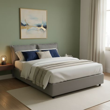 Talamo Italia Cama matrimonial Denise, Cama contenedor con revestimiento de tela, 100% Made in Italy, Apertura frontal, con colchón 160x190 cm incluido, Gris, con embalaje reforzado (1/5)