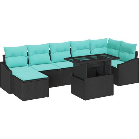 Garden Sofa Set 8 pcs Black and Blue Poly Rattan vidaXL (1/5)
