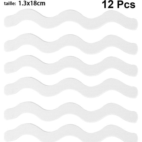 Set mit 12 rutschfesten Klebestreifen für Badewannen, Duschmatten, Treppenmatten, Leitern, Küchen, Toiletten, wellenförmig, aus transparentem PEVA-Material, 18 x 1,3 cm (1/4)