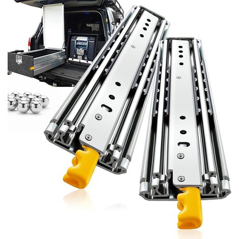 Rails coulissants industriels robustes avec serrure, rail, armoire de camping-car, rails de guidage épaissis à trois sections, 14 pouces (2 pièces) (1/5)