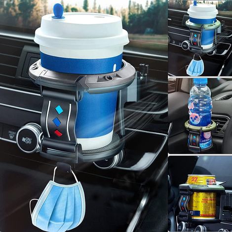 Porte-Gobelet Voiture Gris Clair, Support Gobelet Universel Multifonction, Fixation Bouteille Canette sur Bouche d'Aération Auto (1/5)